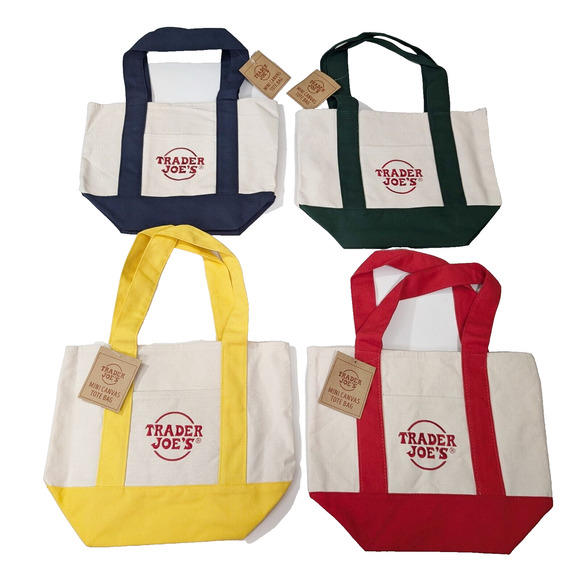 Trader Joe'S Handbags - Trader Joe's Mini Canvas Tote Bags Set of 4 Red Yellow Green Blue New Al…